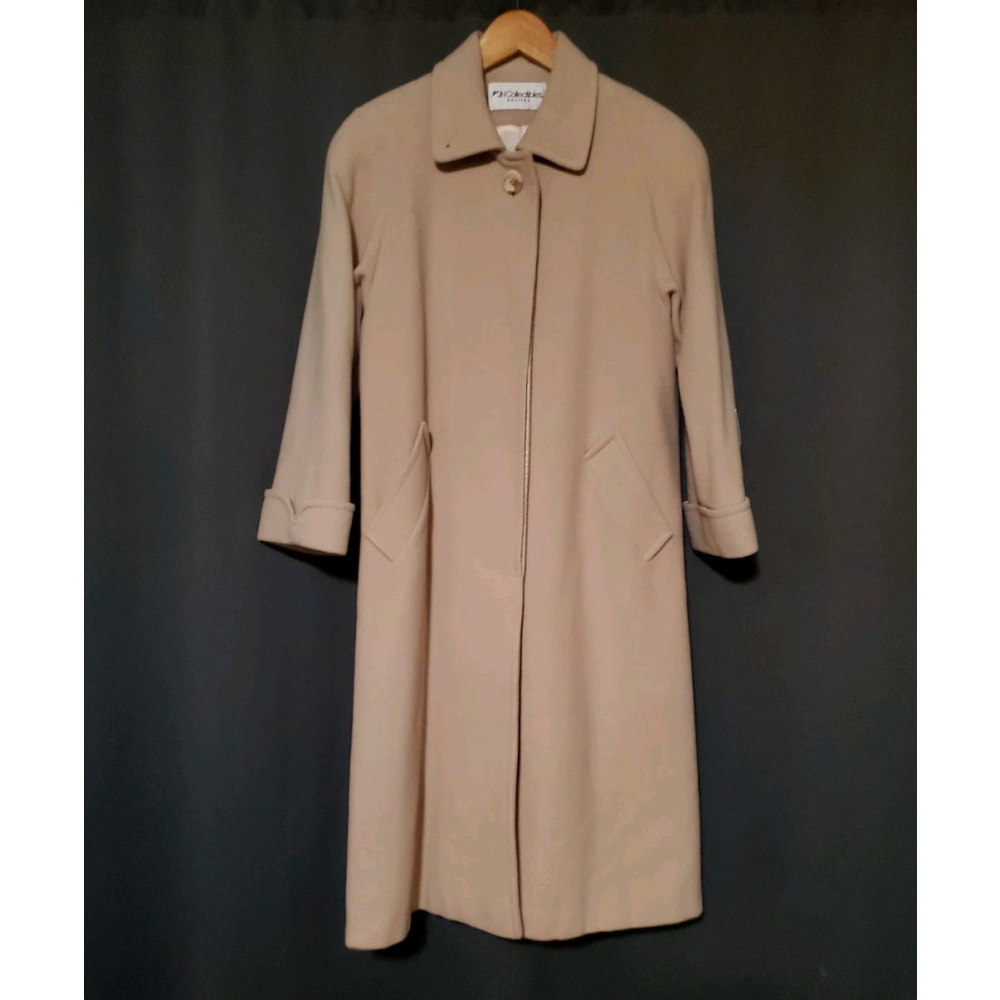Vintage JH Collectibles Size 2P Petite Beige Wool and Cashmere Longline Peacoat